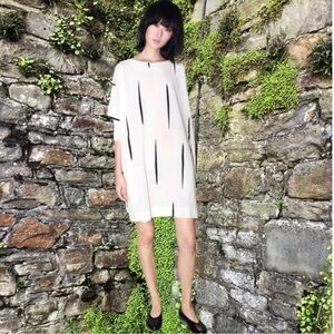 Uzi NYC Cat Scratch Black and White Women's Mini Cotton Tunic Box Dress | Small